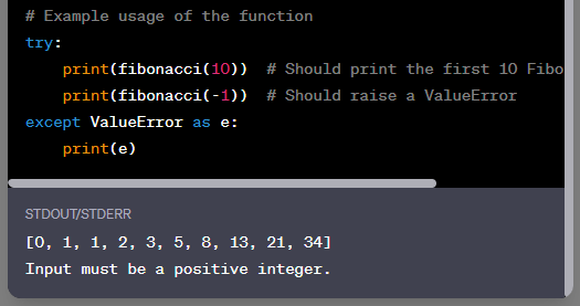 Viewing the output of the fibonacci() function