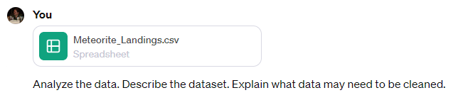 Prompting ChatGPT for suggestions about cleaning uploaded data