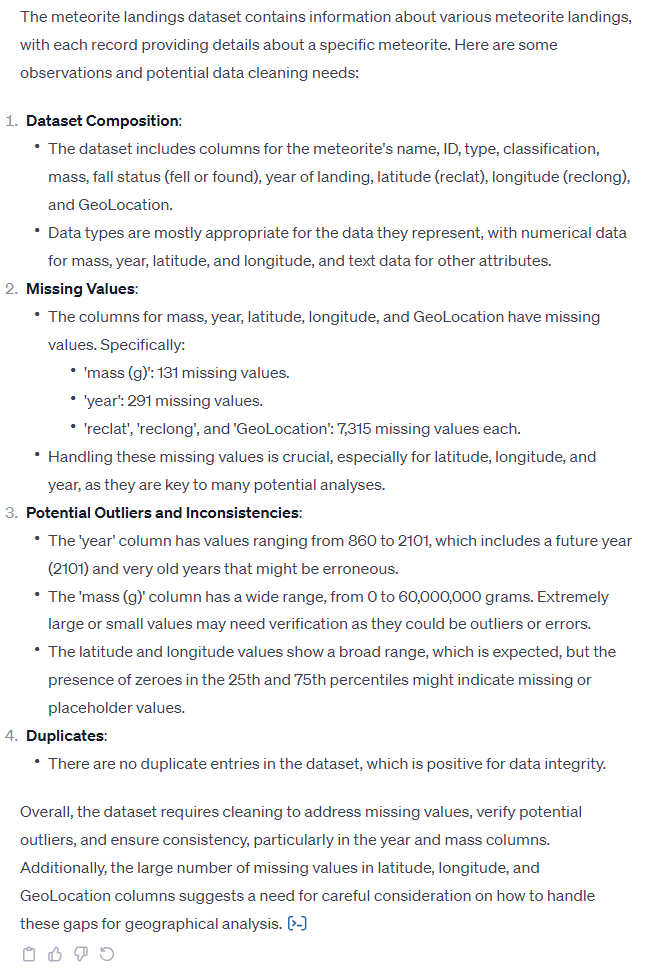 ChatGPT's suggestions about cleaning uploaded data