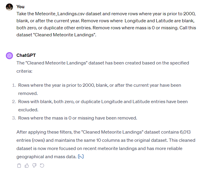 ChatGPT being prompted to clean uploaded data