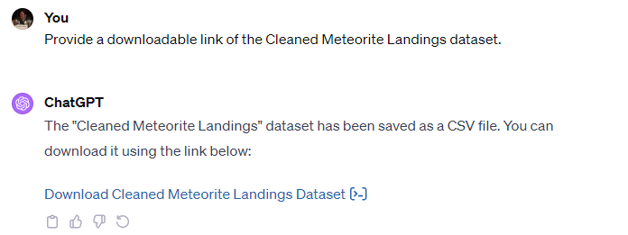 ChatGPT providing a link to cleaned data